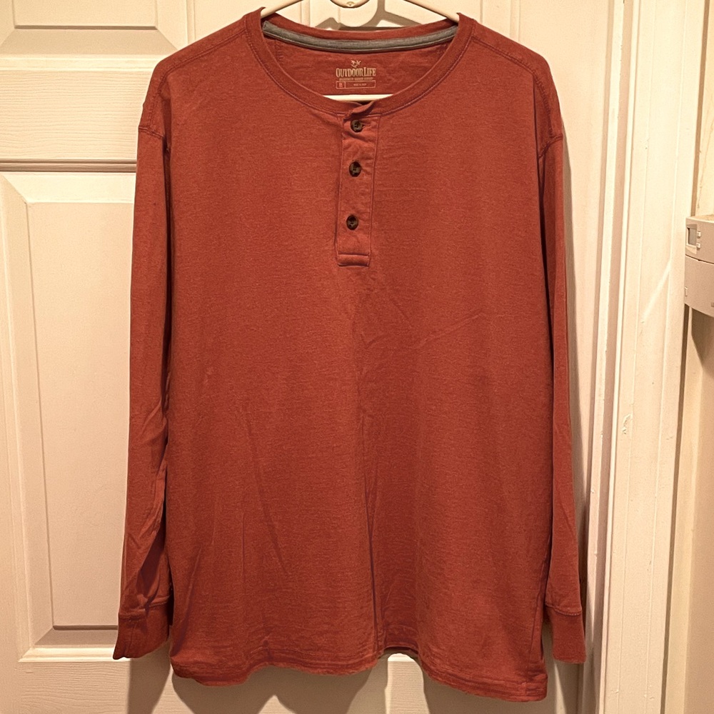 Men’s Orange Henley Long Sleeve T-shirt Size XL Outdoor Life